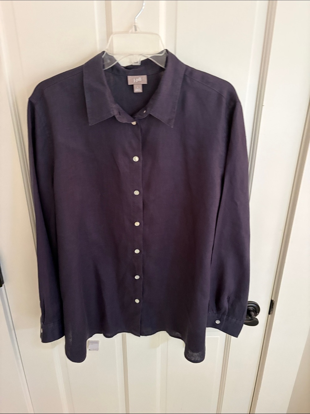 J. Jill Size L Navy Blue Button-Down 100% Linen Shirt